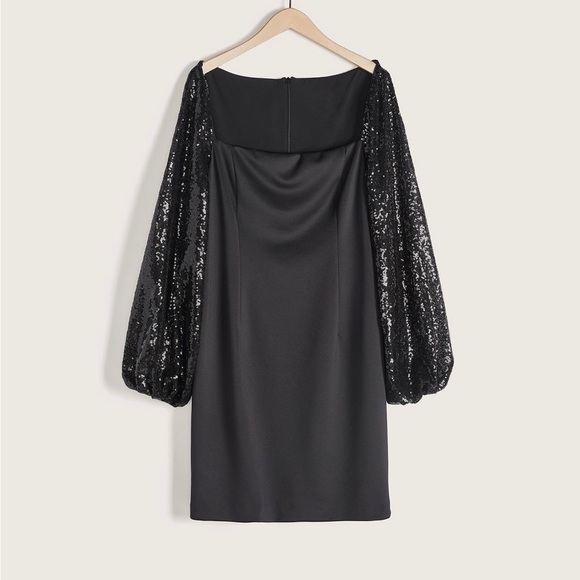Black Halo Dresses & Skirts - Black Halo Women's Black Square Neck Sequin Sleeve Eve Mini Dress Size 18